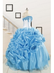 2015 New Style Sweetheart Baby Blue Quinceanera Dresses with Appliques