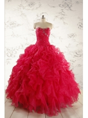 2015 New Style Sweetheart Coral Red Quinceanera Dresses with Beading