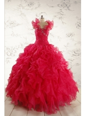 2015 New Style Sweetheart Coral Red Quinceanera Dresses with Beading