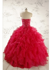 2015 New Style Sweetheart Coral Red Quinceanera Dresses with Beading