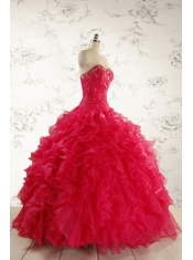 2015 New Style Sweetheart Coral Red Quinceanera Dresses with Beading