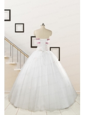 2015 Perfect White Strapless Appliques and Belt Quinceanera Dresses