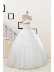 2015 Perfect White Strapless Appliques and Belt Quinceanera Dresses