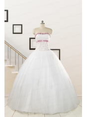 2015 Perfect White Strapless Appliques and Belt Quinceanera Dresses