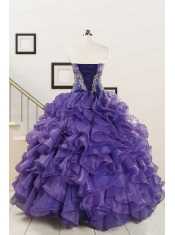 2015 Prefect Purple Sweet 15 Dresses with Embroidery and Ruffles