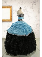 2015 Prefect Ruffles White Quinceanera Dresses with Zebra