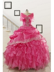 2015 Pretty Appliques and Ruffles Quinceanera Gowns in Hot Pink