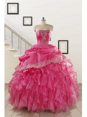 2015 Pretty Appliques and Ruffles Quinceanera Gowns in Hot Pink