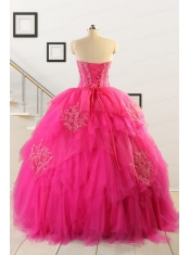 2015 Pretty Appliques Dresses For 15 in Hot Pink