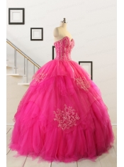 2015 Pretty Appliques Dresses For 15 in Hot Pink