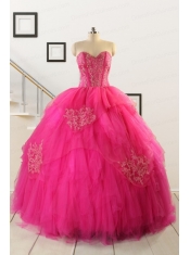 2015 Pretty Appliques Dresses For 15 in Hot Pink