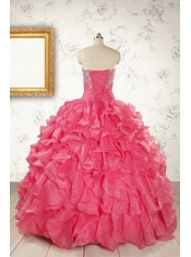2015 Pretty Beading and Ruffles Hot Pink Quinceanera Dresses with Strapless