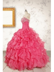 2015 Pretty Beading and Ruffles Hot Pink Quinceanera Dresses with Strapless
