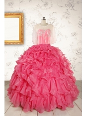 2015 Pretty Beading and Ruffles Hot Pink Quinceanera Dresses with Strapless