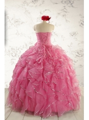 2015 Pretty Beading Quinceanera Dresses in Rose Pink