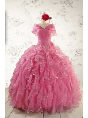 2015 Pretty Beading Quinceanera Dresses in Rose Pink