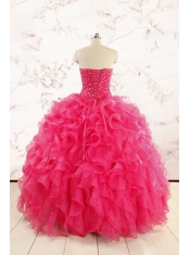 2015 Pretty Beading Sweet 15 Dresses in Hot Pink