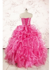2015 Pretty Hot Pink Quinceanera Dresses with Appliques and Ruffles