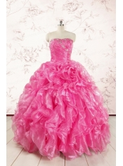 2015 Pretty Hot Pink Quinceanera Dresses with Appliques and Ruffles