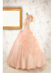 2015 Pretty One Shoulder Appliques Quinceanera Dress in Peach