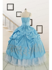 2015 Pretty One Shoulder Appliques Quinceanera Dresses in Aqua Blue