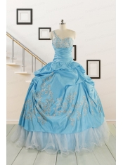 2015 Pretty One Shoulder Appliques Quinceanera Dresses in Aqua Blue