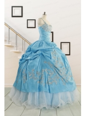 2015 Pretty One Shoulder Appliques Quinceanera Dresses in Aqua Blue