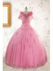 2015 Pretty Pink Quinceaneras Dresses with Appliques and Beading
