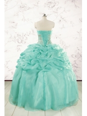 2015 Pretty Puffy Apple Green Sweet 16 Dresses with Beading