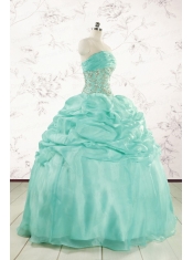 2015 Pretty Puffy Apple Green Sweet 16 Dresses with Beading