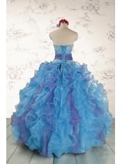 2015 Pretty Strapless Appliques and Ruffles QuinceDress in Multi Color