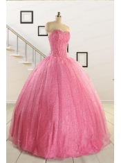 2015 Pretty Strapless Quinceanera Dresses in Rose Pink