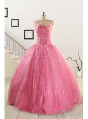 2015 Pretty Strapless Quinceanera Dresses in Rose Pink