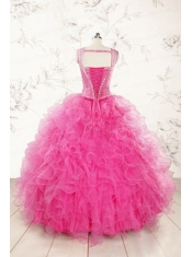 2015 Pretty Straps Hot Pink Quinceanera Dresses with Beading