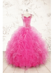 2015 Pretty Straps Hot Pink Quinceanera Dresses with Beading