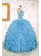 2015 Pretty Sweetheart Baby Blue Sweet 15 Dresses with Beading