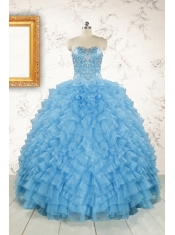 2015 Pretty Sweetheart Baby Blue Sweet 15 Dresses with Beading