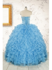 2015 Pretty Sweetheart Baby Blue Sweet 15 Dresses with Beading