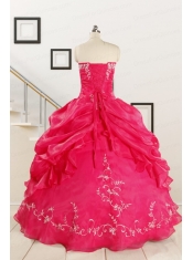 2015 Pretty Sweetheart Embroidery Quinceanera Dress in Hot Pink