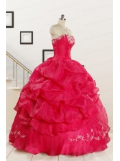 2015 Pretty Sweetheart Embroidery Quinceanera Dress in Hot Pink