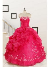 2015 Pretty Sweetheart Embroidery Quinceanera Dress in Hot Pink