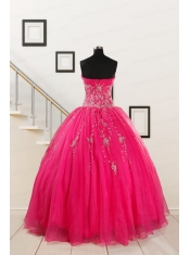 2015 Pretty Sweetheart Hot Pink Quinceanera Dresses with Beading