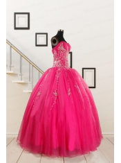 2015 Pretty Sweetheart Hot Pink Quinceanera Dresses with Beading