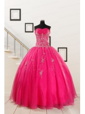 2015 Pretty Sweetheart Hot Pink Quinceanera Dresses with Beading