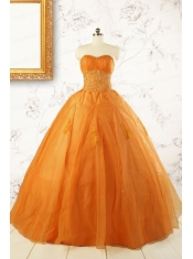 2015 Princess Orange Quinceanera Dresses with Appliques