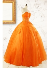 2015 Princess Orange Quinceanera Dresses with Appliques