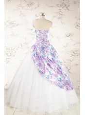 2015 Printed Multi-color Quinceanera Dresses with Beading and Ruching