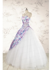 2015 Printed Multi-color Quinceanera Dresses with Beading and Ruching