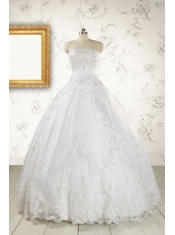 2015 Puffy Appliques Quinceanera Dress in White