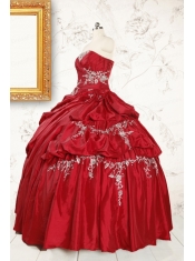 2015 Puffy Appliques Wine Red Remarkable Quinceanera Dresses